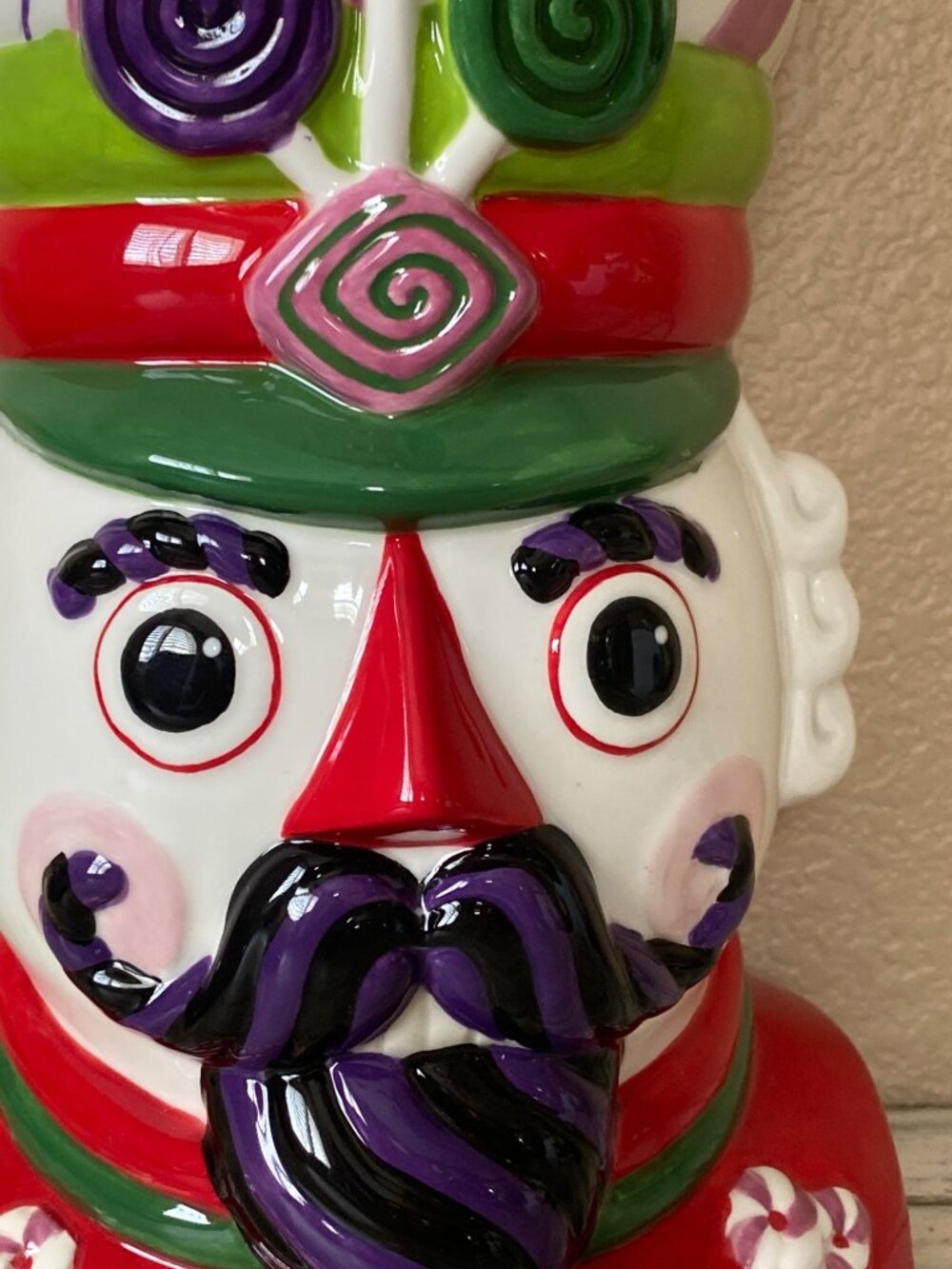 One Hundred 80 Degrees Candy Theme Nutcracker Cookie Jar Ceramic Christmas 12" - Picture 6 of 12